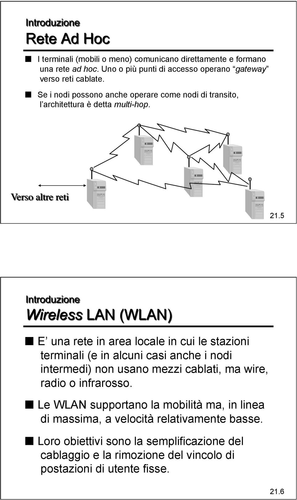 5 E una rete in area locale in cui le stazioni terminali (e in alcuni casi anche i nodi intermedi) non usano mezzi cablati, ma wire, radio o