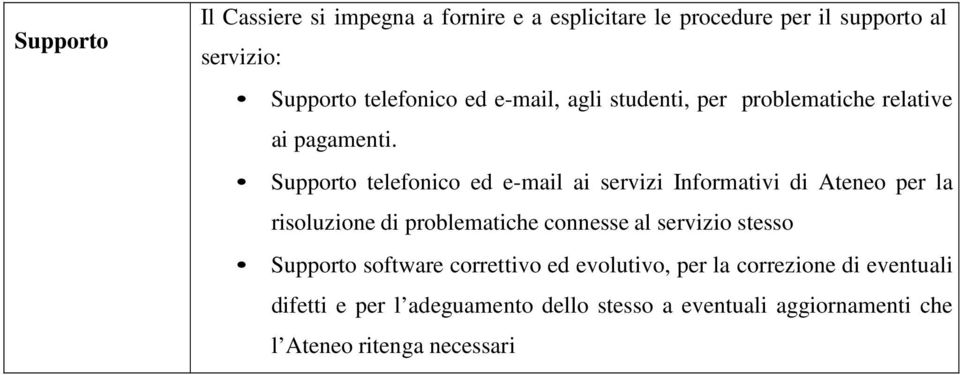 Supporto telefonico ed e-mail ai servizi Informativi di Ateneo per la risoluzione di problematiche connesse al servizio