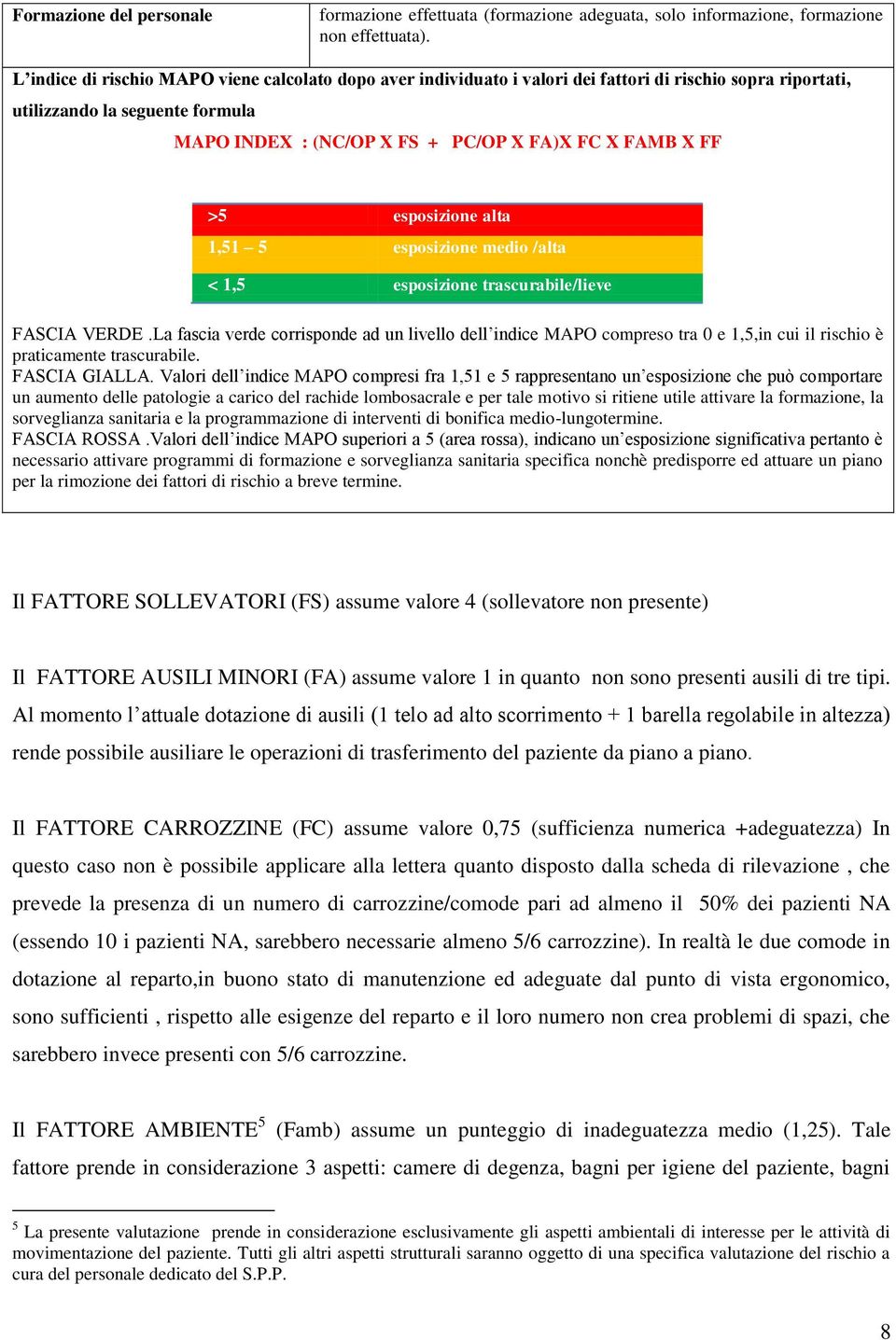 >5 esposizione alta 1,51 5 esposizione medio /alta < 1,5 esposizione trascurabile/lieve FASCIA VERDE.