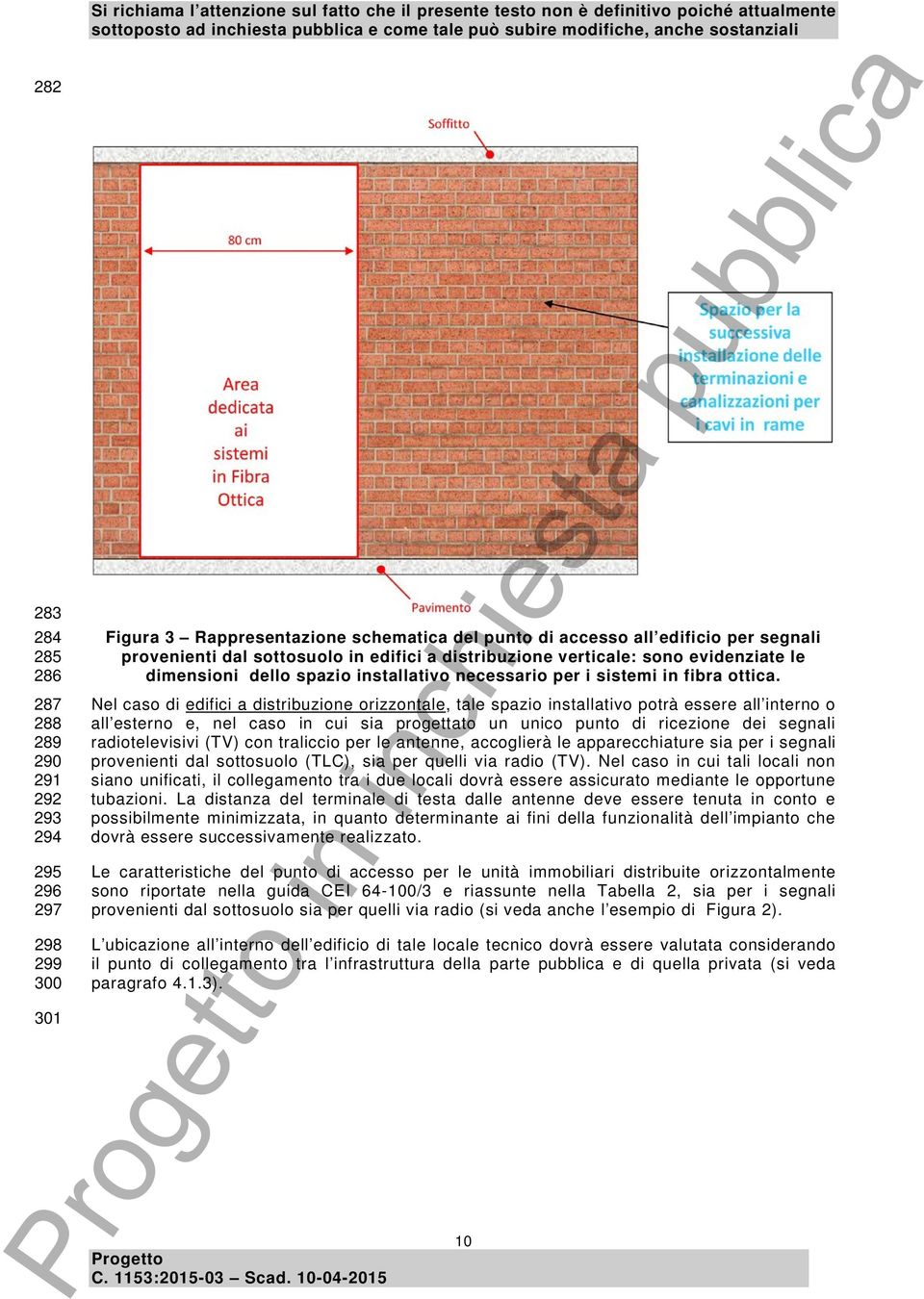 Nel caso di edifici a distribuzione orizzontale, tale spazio installativo potrà essere all interno o all esterno e, nel caso in cui sia progettato un unico punto di ricezione dei segnali