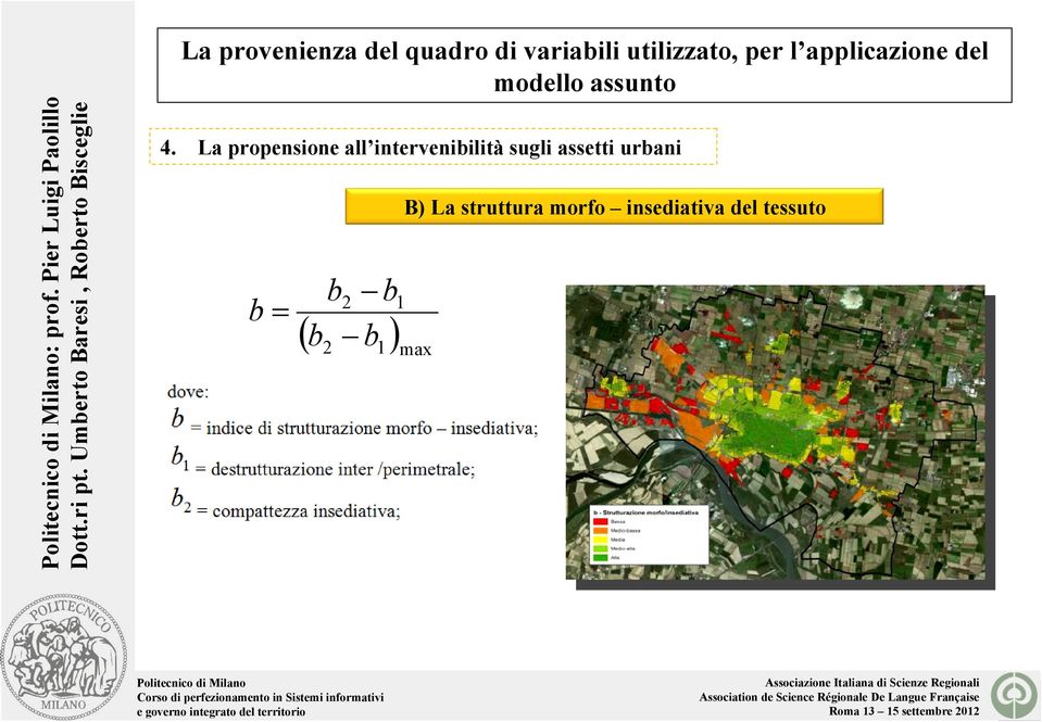 sugli assetti urbani b = b 2 b 1 ( b2