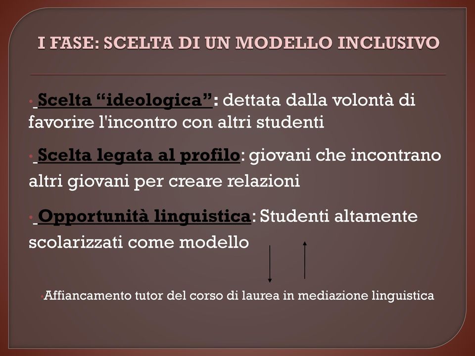 creare relazioni Opportunità linguistica: Studenti altamente scolarizzati