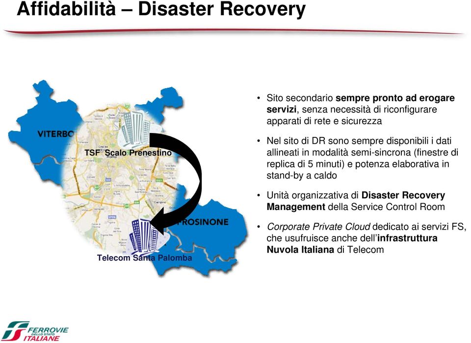 di 5 minuti) e potenza elaborativa in stand-by a caldo Unità organizzativa di Disaster Recovery Management della Service Control Room