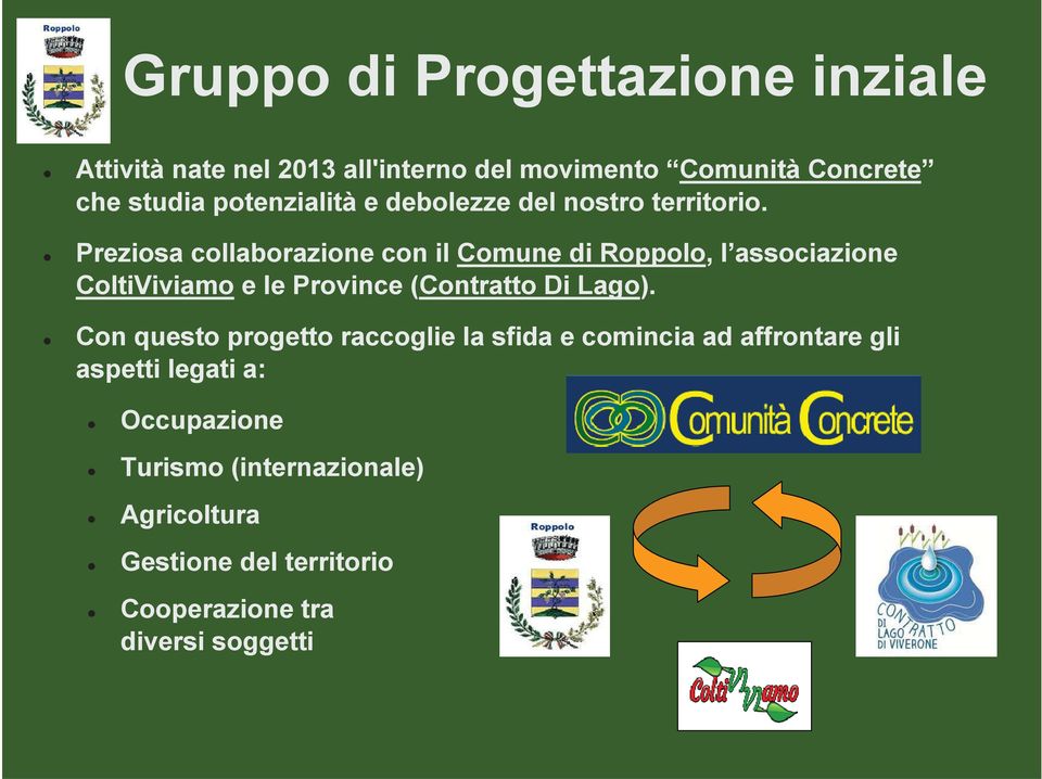 Preziosa collaborazione con il Comune di Roppolo, l associazione ColtiViviamo e le Province (Contratto Di Lago).