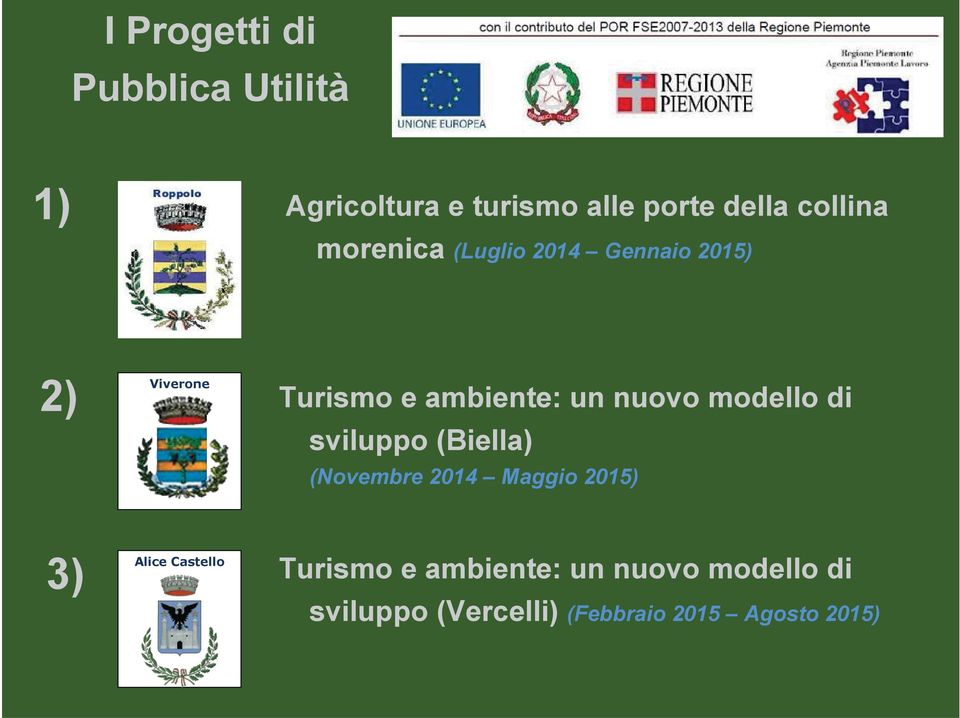 nuovo modello di sviluppo (Biella) (Novembre 2014 Maggio 2015) 3) Turismo