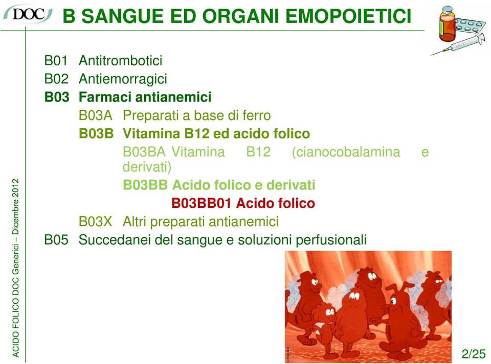 Vitamina B12 (cianocobalamina e derivati) B03BB Acido folico e derivati B03BB01 Acido