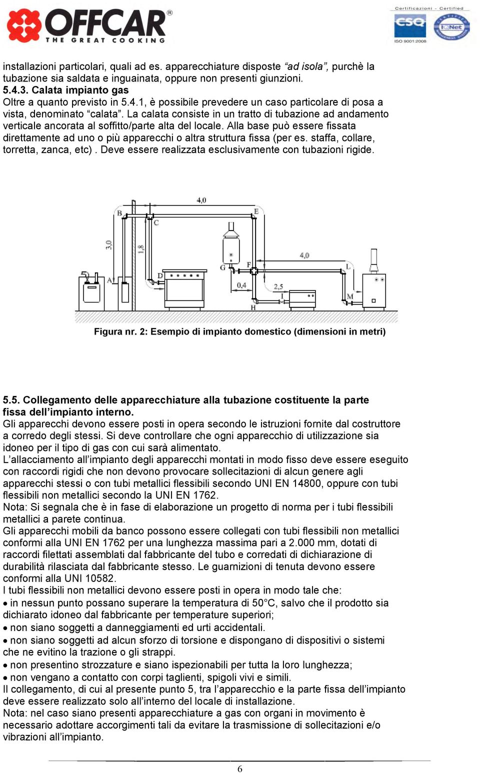 La calata consiste in un tratto di tubazione ad andamento verticale ancorata al soffitto/parte alta del locale.