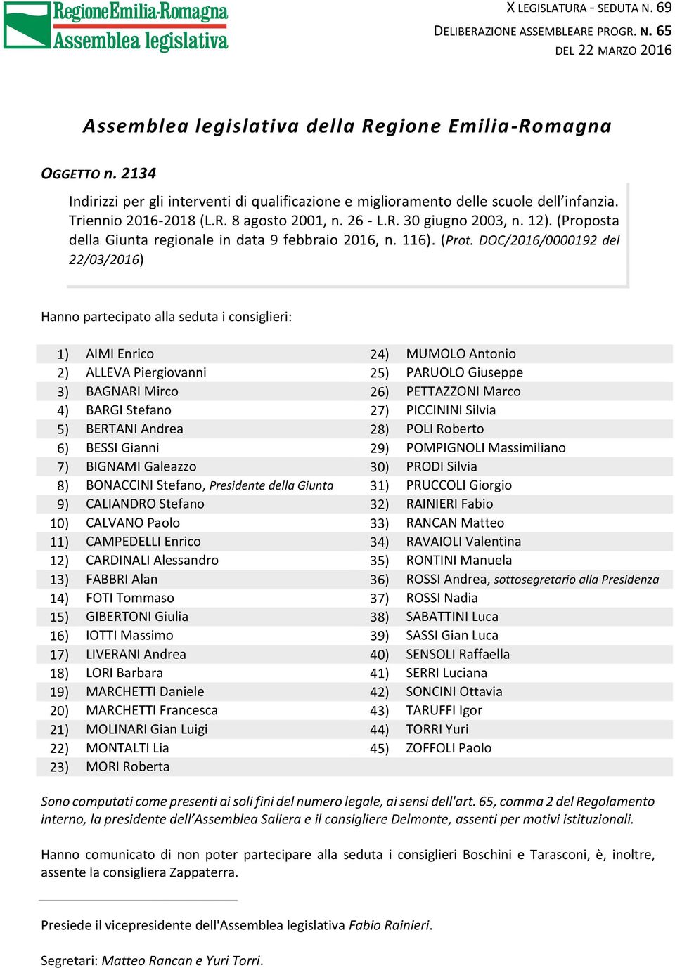 (Proposta della Giunta regionale in data 9 febbraio 2016, n. 116). (Prot.