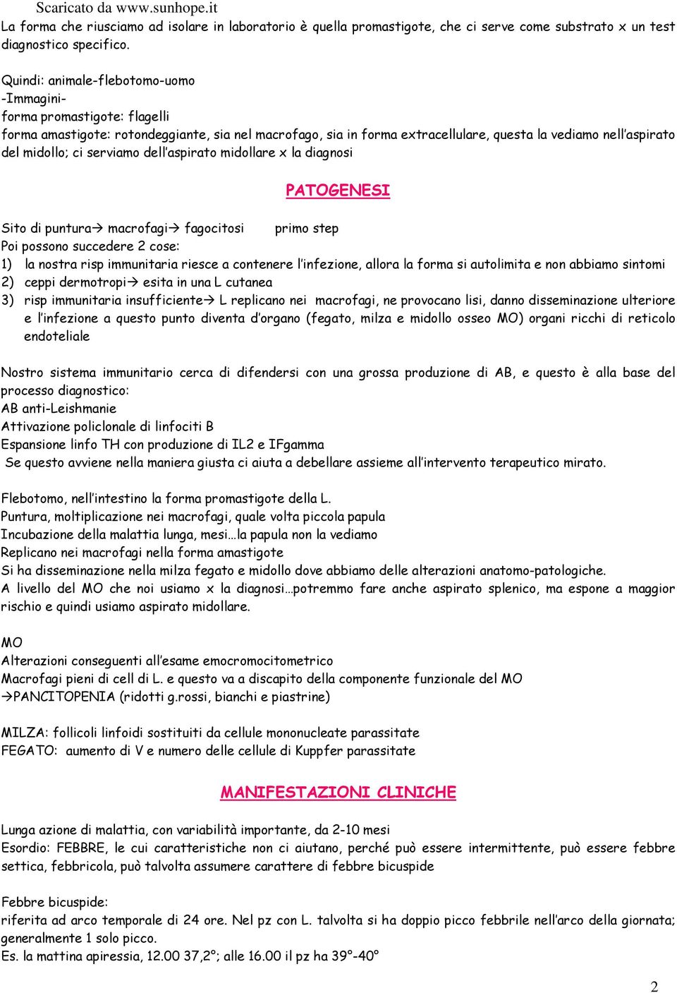 serviamo dell aspirato midollare x la diagnosi PATOGENESI Sito di puntura macrofagi fagocitosi primo step Poi possono succedere 2 cose: 1) la nostra risp immunitaria riesce a contenere l infezione,