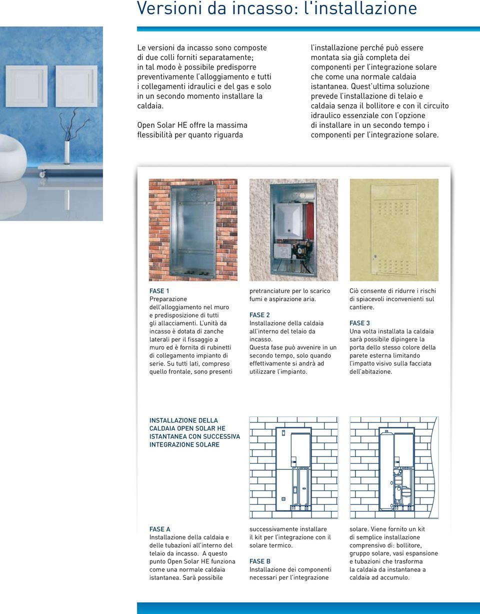 Open Solar HE offre la massima flessibilità per quanto riguarda l installazione perché può essere montata sia già completa dei componenti per l integrazione solare che come una normale caldaia