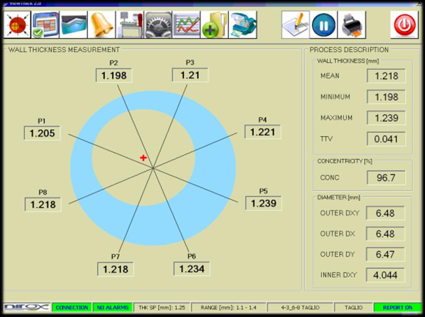 PANNELLO OPERATORE Il software di supervisione ViewThick rappresenta l interfaccia operatore che visualizza in modo semplice ed intuitivo tutte le informazioni di misura.