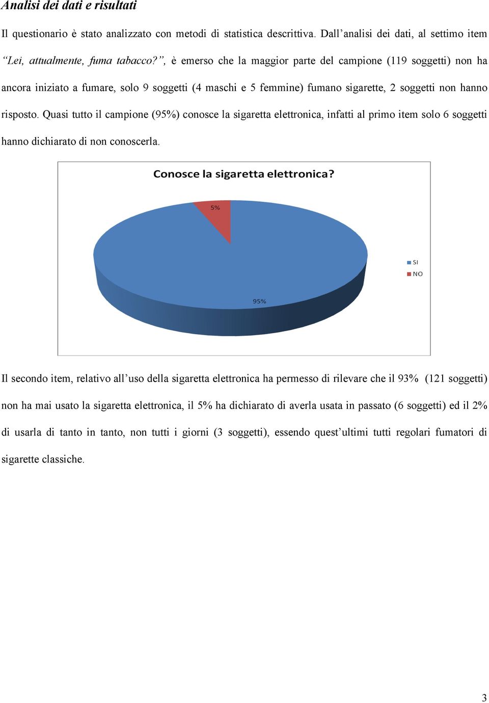 Quasi tutto il campione (95%) conosce la sigaretta elettronica, infatti al primo item solo 6 soggetti hanno dichiarato di non conoscerla.