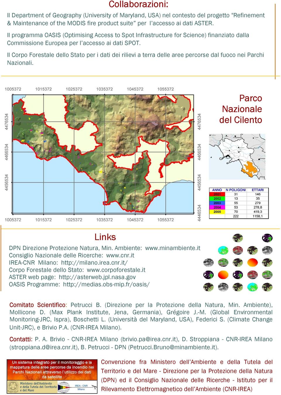 Il Corpo Forestale dello Stato per i dati dei rilievi a terra delle aree percorse dal fuoco nei Parchi Nazionali. Parco Nazionale del Cilento Links DPN Direzione Protezione Natura, Min. Ambiente: www.