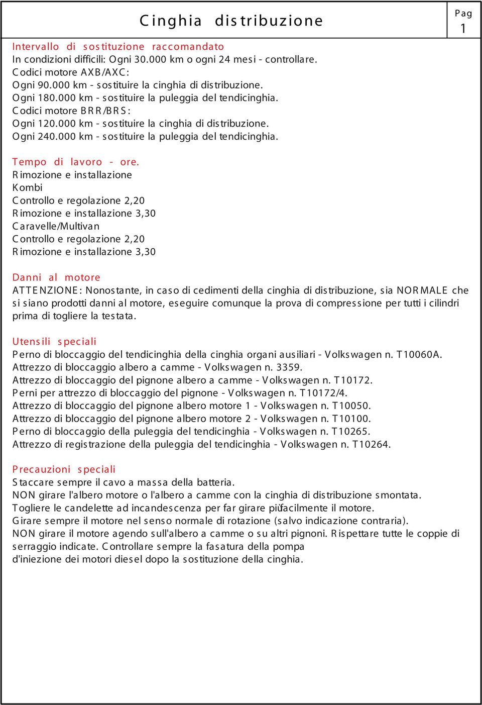 000 km - sostituire la puleggia del tendicinghia. 1 T empo di lavoro - ore.