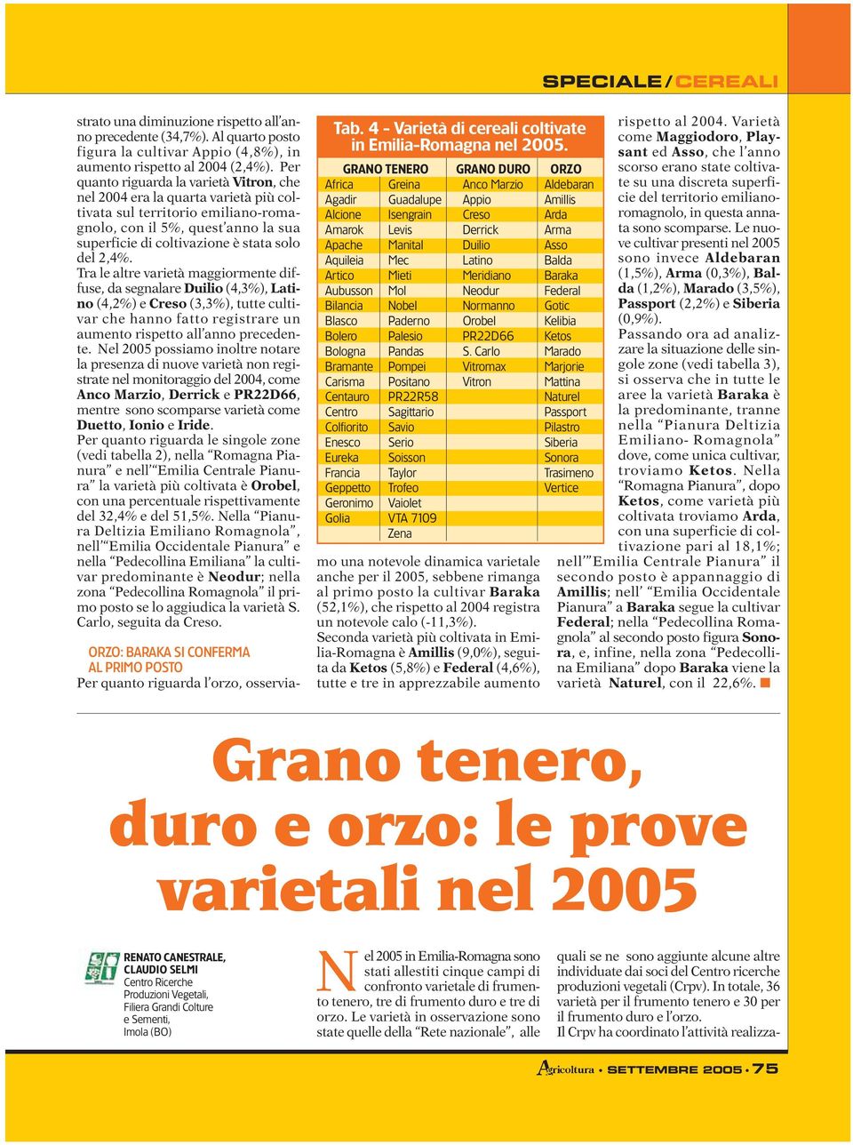 Al quarto posto figura la cultivar Appio (4,8%), in aumento rispetto al 2004 (2,4%).