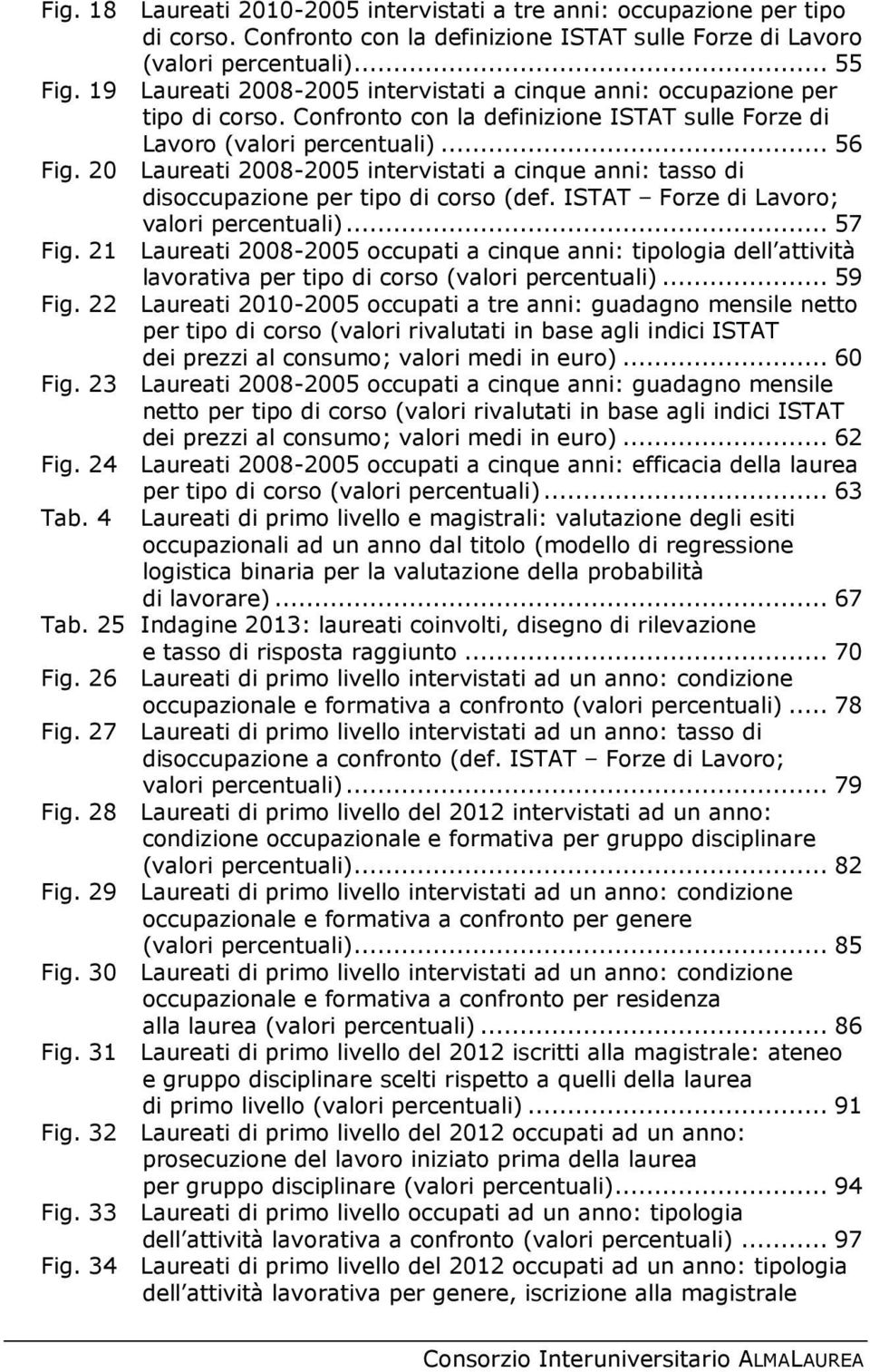 20 Laureati 2008-2005 intervistati a cinque anni: tasso di disoccupazione per tipo di corso (def. ISTAT Forze di Lavoro; valori percentuali)... 57 Fig.