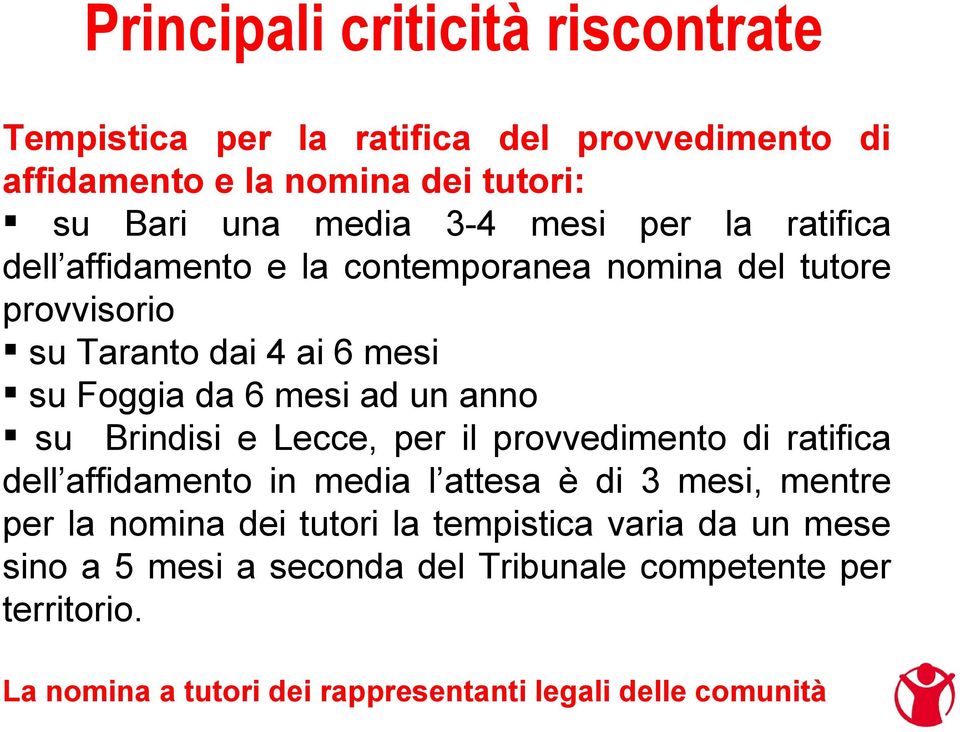 Brindisi e Lecce, per il provvedimento di ratifica dell affidamento in media l attesa è di 3 mesi, mentre per la nomina dei tutori la