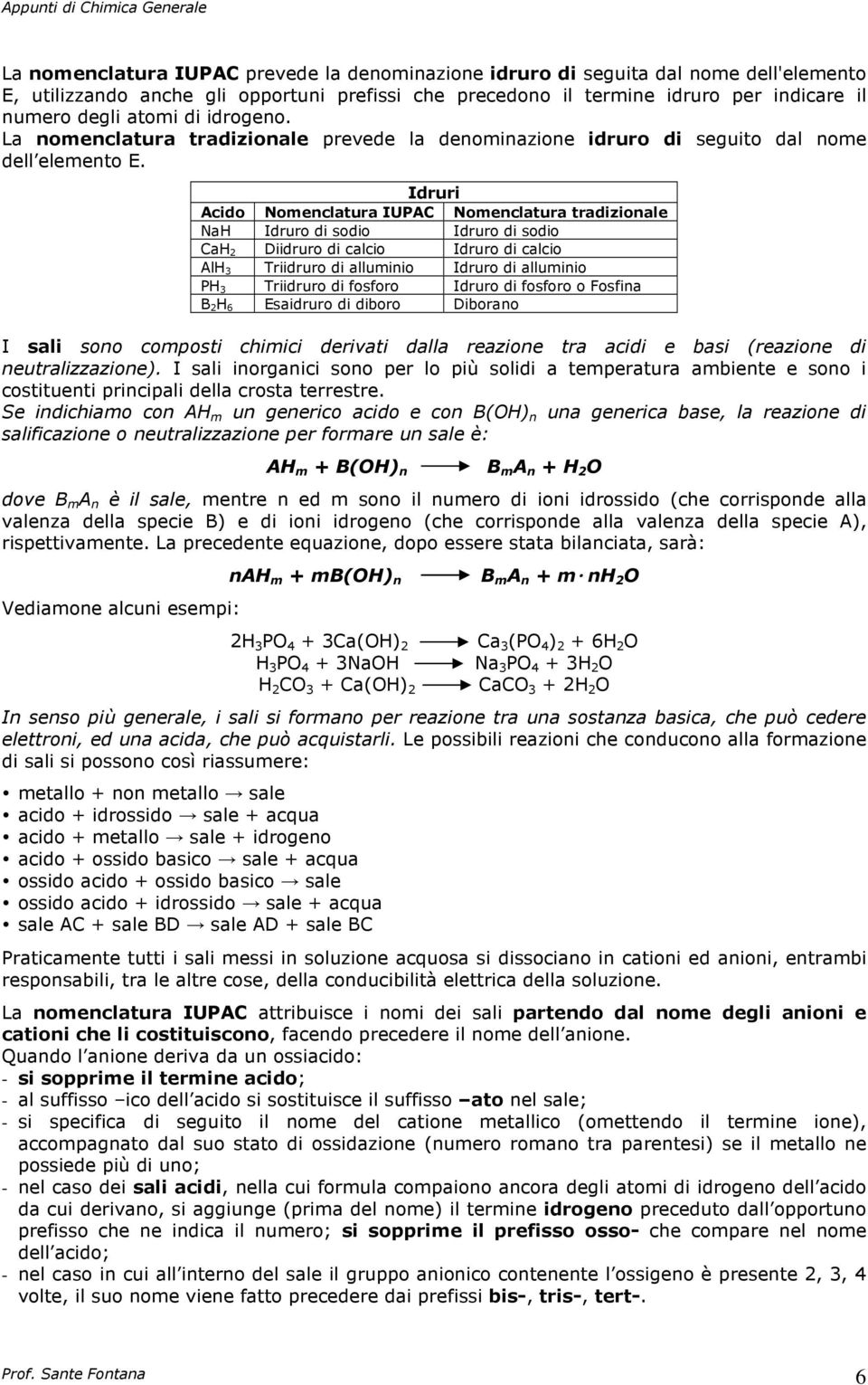 Idruri Acido Nomenclatura IUPAC Nomenclatura tradizionale NaH Idruro di sodio Idruro di sodio CaH 2 Diidruro di calcio Idruro di calcio AlH 3 Triidruro di alluminio Idruro di alluminio PH 3 Triidruro