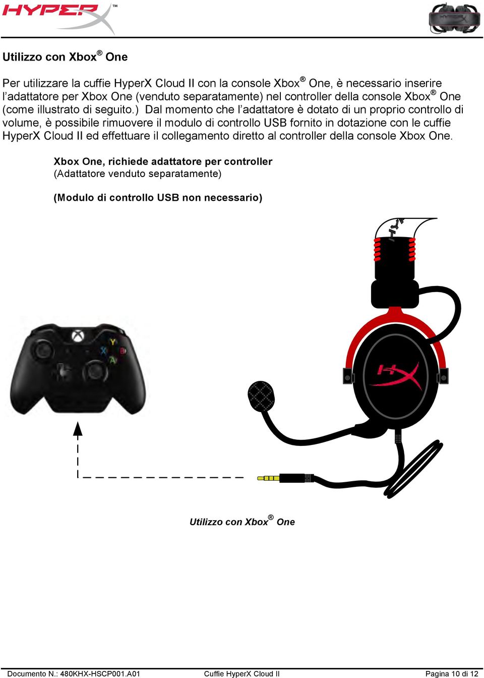 ) Dal momento che l adattatore è dotato di un proprio controllo di volume, è possibile rimuovere il modulo di controllo USB fornito in dotazione con le cuffie HyperX Cloud