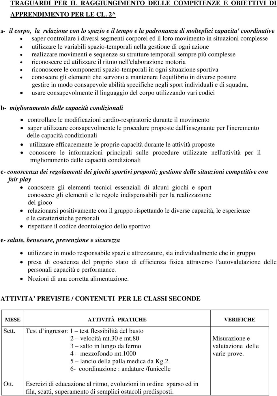 strutture temporali sempre più complesse riconoscere ed utilizzare il ritmo nell'elaborazione motoria riconoscere le componenti spazio-temporali in ogni situazione sportiva conoscere gli elementi che