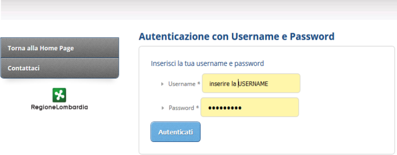 Fig. 13 Inserimento credenziali di autenticazione Ditta di manutenzione/installazione A seconda del ruolo di registrazione scelto, la Ditta