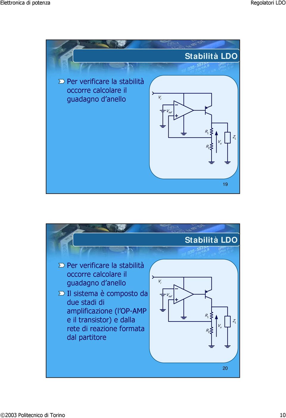 transistor) e dalla rete di reazione formata dal partitore 20 2003 Politecnico