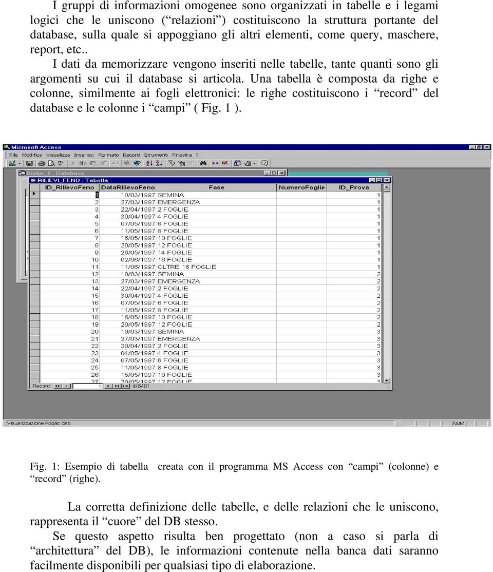 Una tabella è composta da righe e colonne, similmente ai fogli elettronici: le righe costituiscono i record del database e le colonne i campi ( Fig.