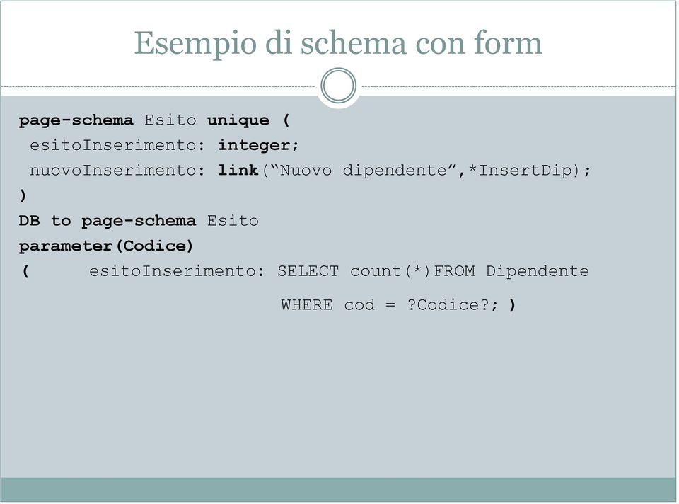 dipendente,*insertdip); ) DB to page-schema Esito