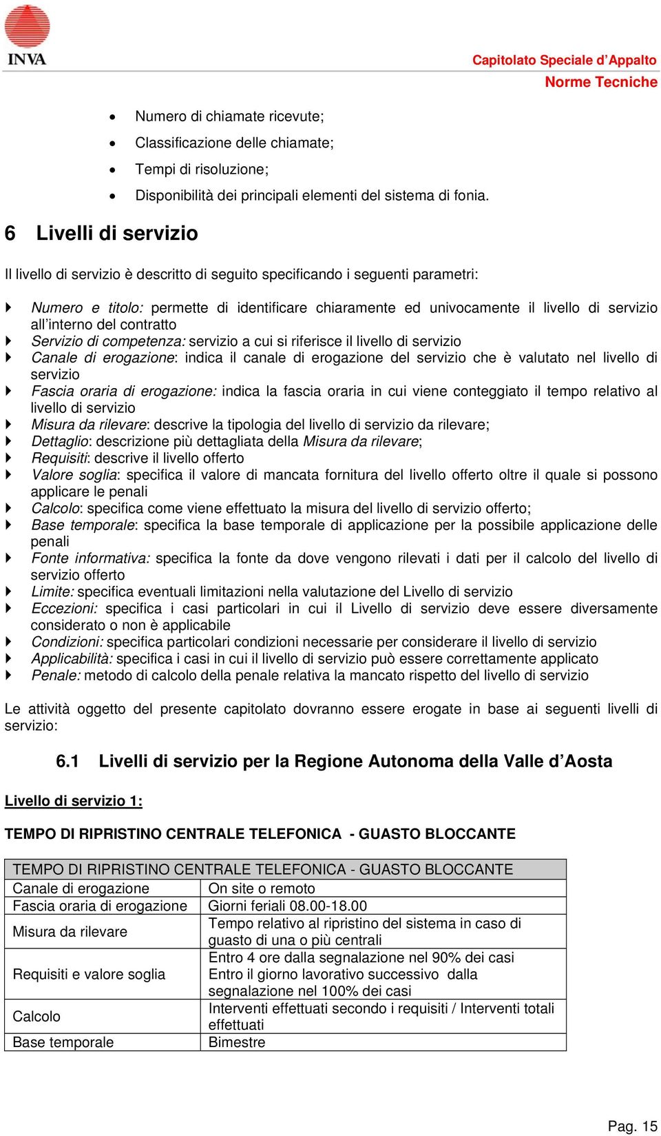 Servizio di competenza: servizio a cui si riferisce il livello di servizio Canale di erogazione: indica il canale di erogazione del servizio che è valutato nel livello di servizio Fascia oraria di