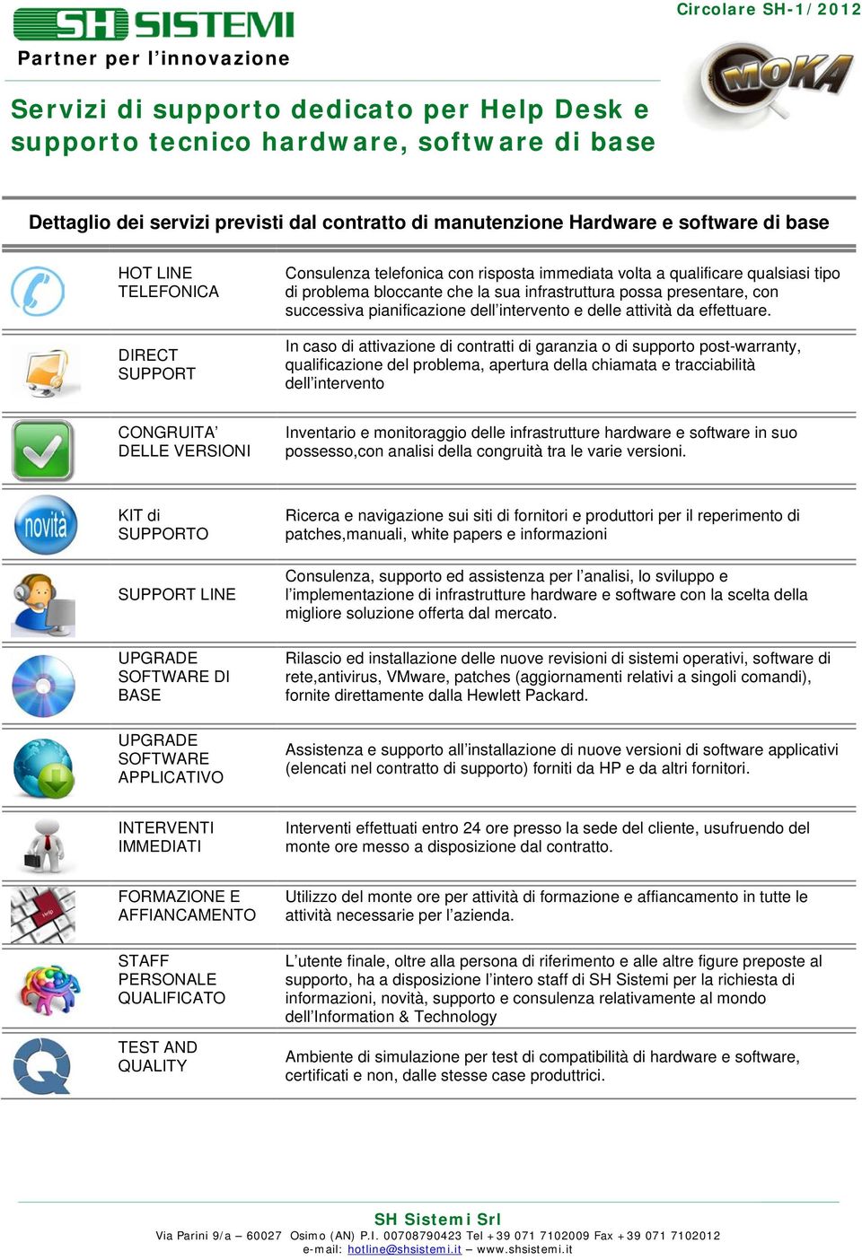 In caso di attivazione di contratti di garanzia o di supporto post-warranty, qualificazione del problema, apertura della chiamata e tracciabilità dell intervento CONGRUITA DELLE VERSIONI Inventario e