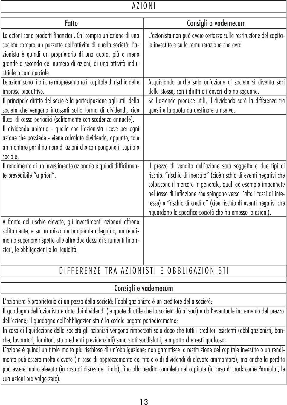 attività industriale o commerciale. Le azioni sono titoli che rappresentano il capitale di rischio delle imprese produttive.