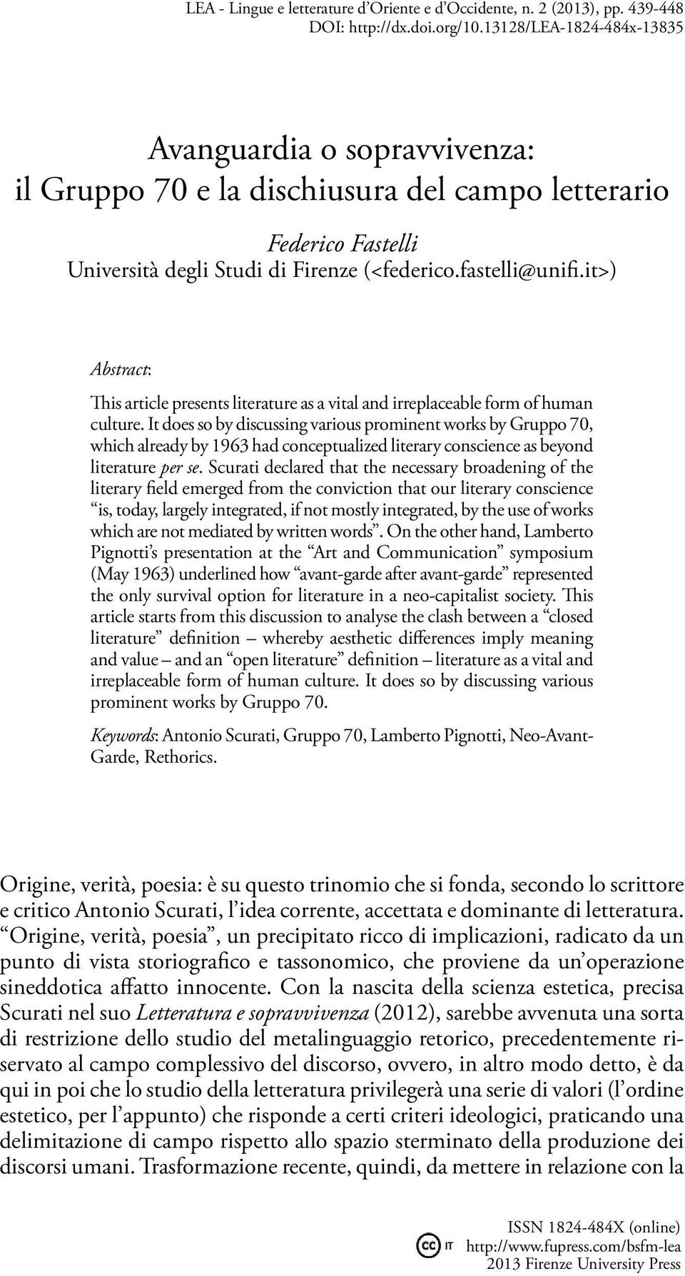 it>) Abstract: This article presents literature as a vital and irreplaceable form of human culture.