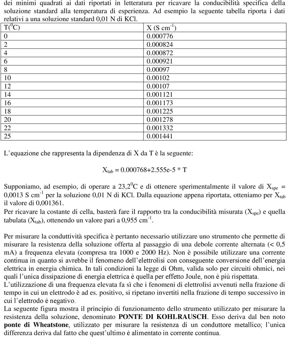 44 L equzione he rppresent l dipendenz di d T è l seguente: tb =.768+.555e-5 * T Supponio, d esepio, di operre 3, C e di ottenere sperientlente il vlore di spe =,3 S - per l soluzione, N di KCl.