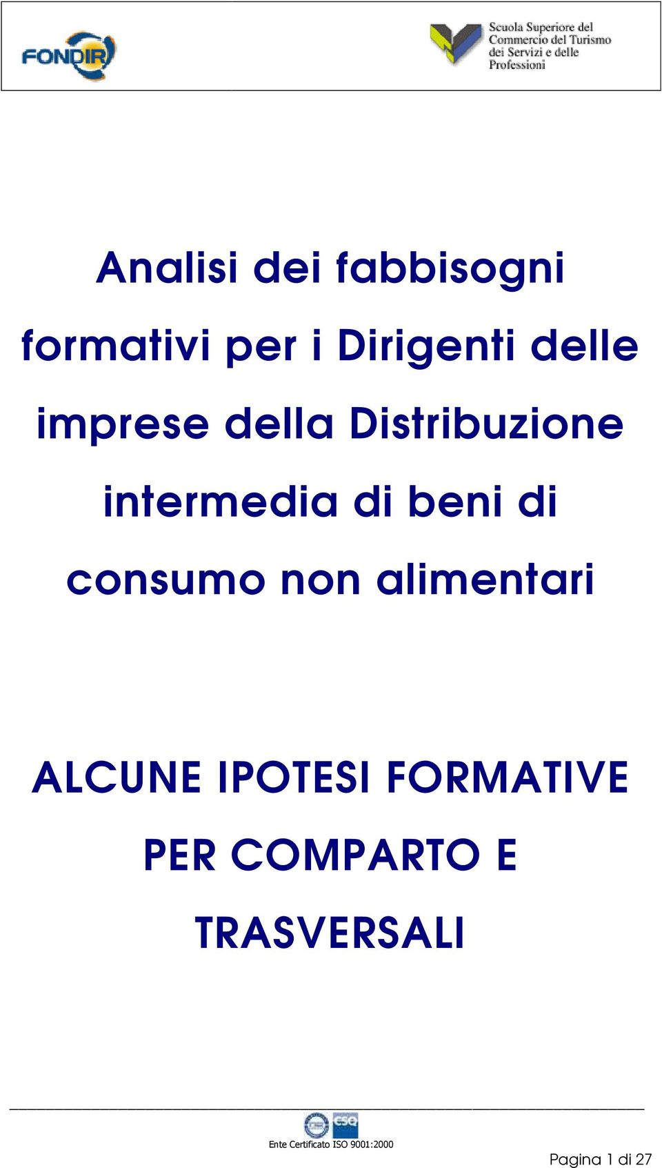 beni di consumo non alimentari ALCUNE IPOTESI