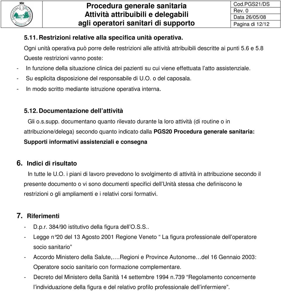 - In md scritt mediante istruzine perativa interna. 5.12. Dcumentazine dell attività Gli.s.supp.