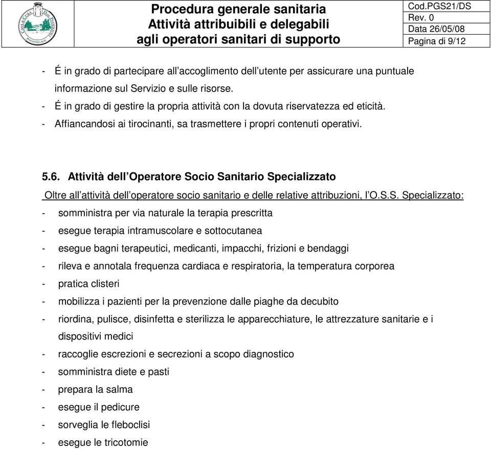 Attività dell Operatre Sc