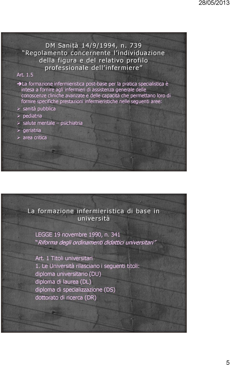 5 La formazione infermieristica post-base per la pratica specialistica è intesa a fornire agli infermieri di assistenza generale delle conoscenze cliniche avanzate e delle capacità che permettano