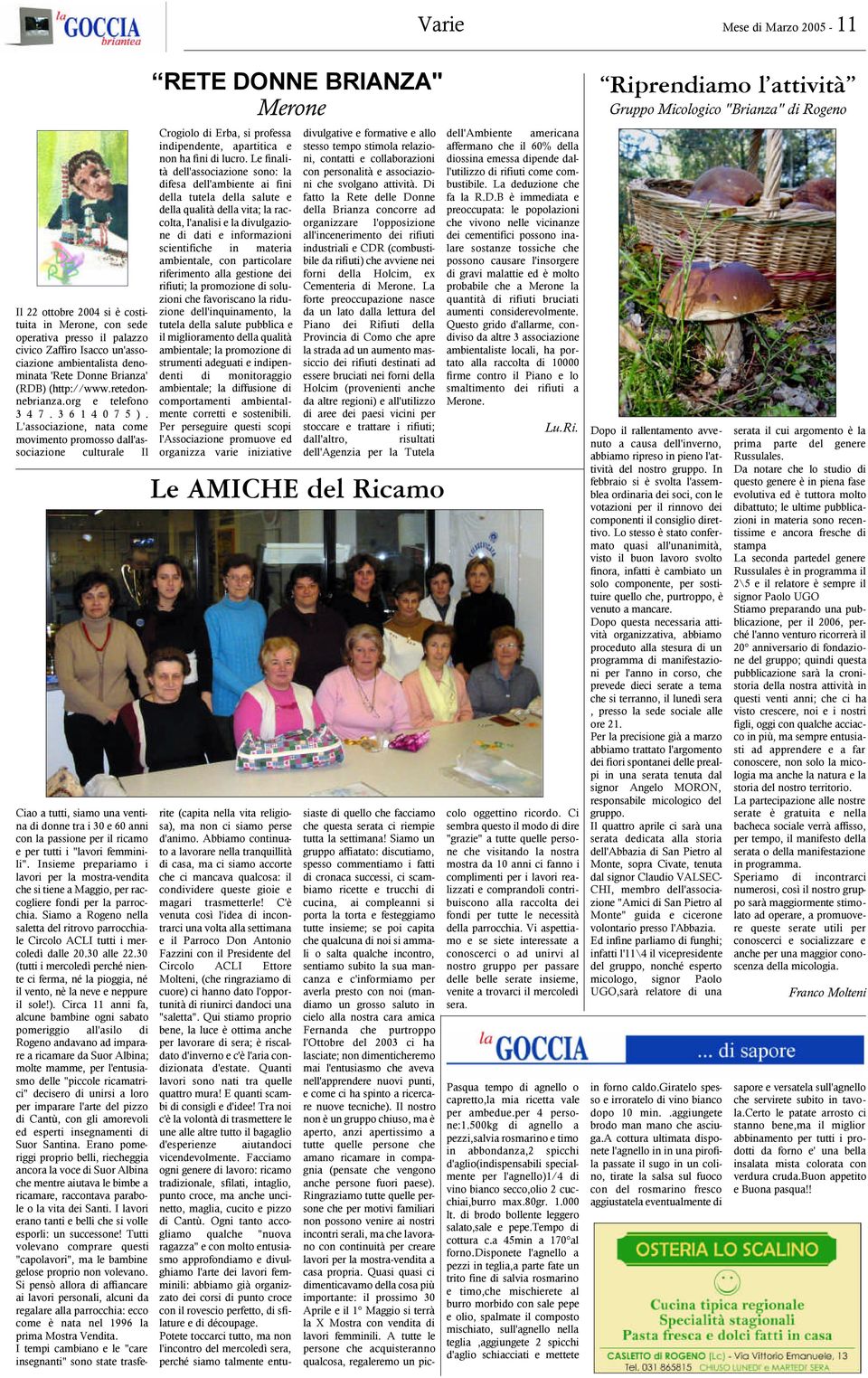 L'associazione, nata come movimento promosso dall'associazione culturale Il Ciao a tutti, siamo una ventina di donne tra i 30 e 60 anni con la passione per il ricamo e per tutti i "lavori femminili".