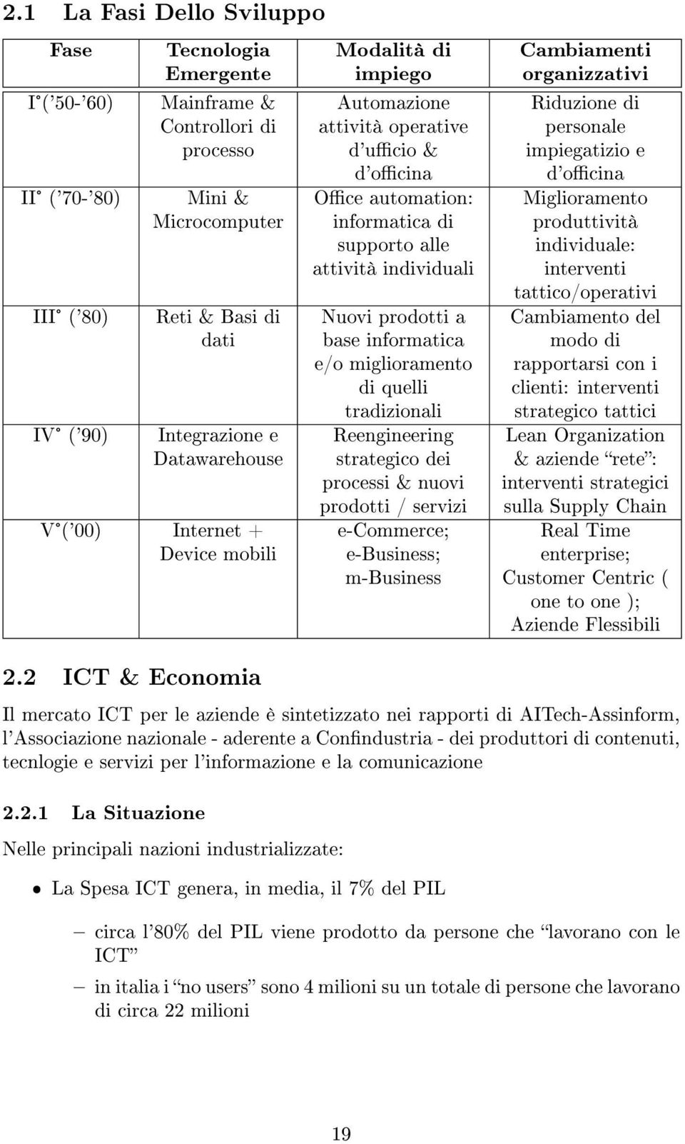 base informatica e/o miglioramento di quelli tradizionali Reengineering strategico dei processi & nuovi prodotti / servizi e-commerce; e-business; m-business Cambiamenti organizzativi Riduzione di