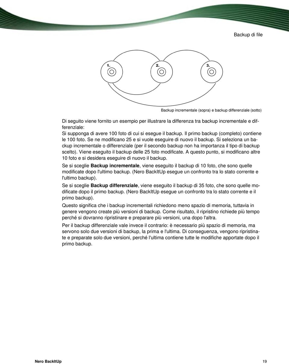 Si seleziona un backup incrementale o differenziale (per il secondo backup non ha importanza il tipo di backup scelto). Viene eseguito il backup delle 25 foto modificate.