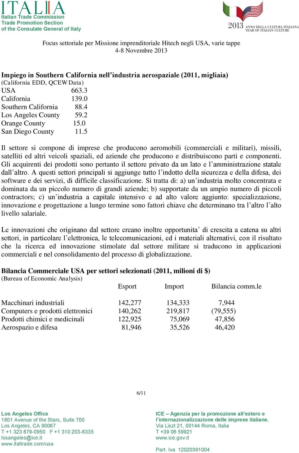 5 Il settore si compone di imprese che producono aeromobili (commerciali e militari), missili, satelliti ed altri veicoli spaziali, ed aziende che producono e distribuiscono parti e componenti.