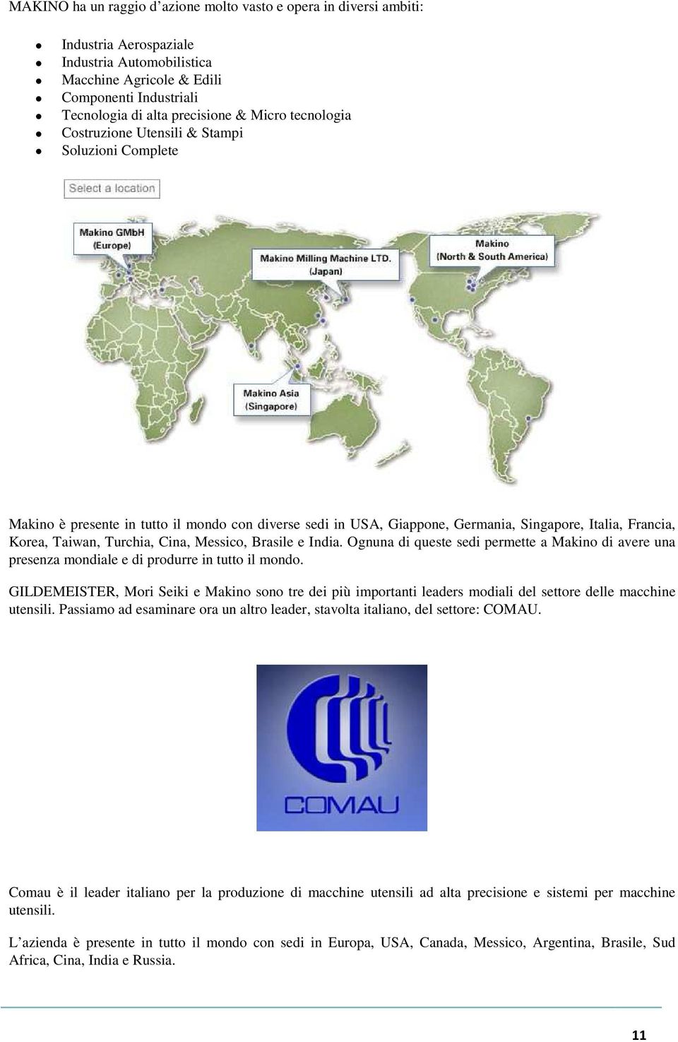 Cina, Messico, Brasile e India. Ognuna di queste sedi permette a Makino di avere una presenza mondiale e di produrre in tutto il mondo.