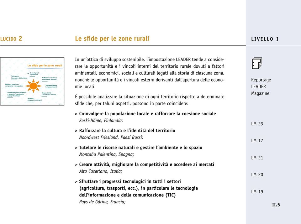 progressi tecnologici II / 2 In un ottica di sviluppo sostenibile, l impostazione LEADER tende a considerare le opportunità e i vincoli interni del territorio rurale dovuti a fattori ambientali,