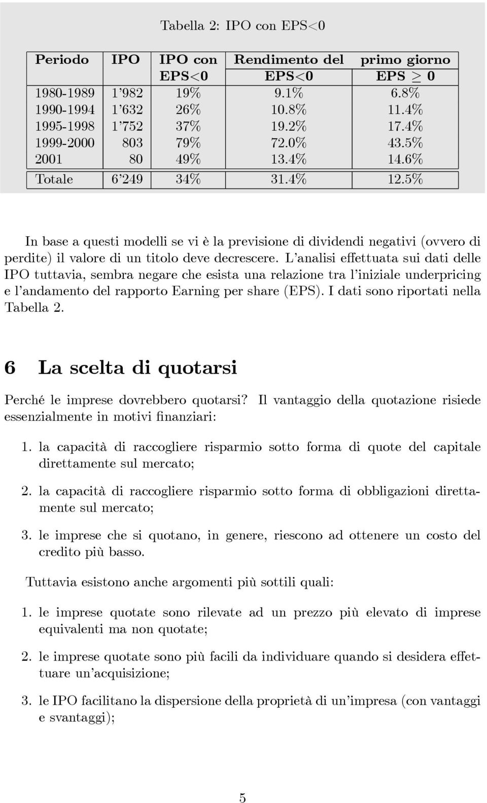 5% In base a questi modelli se vi è la previsione di dividendi negativi (ovvero di perdite) il valore di un titolo deve decrescere.