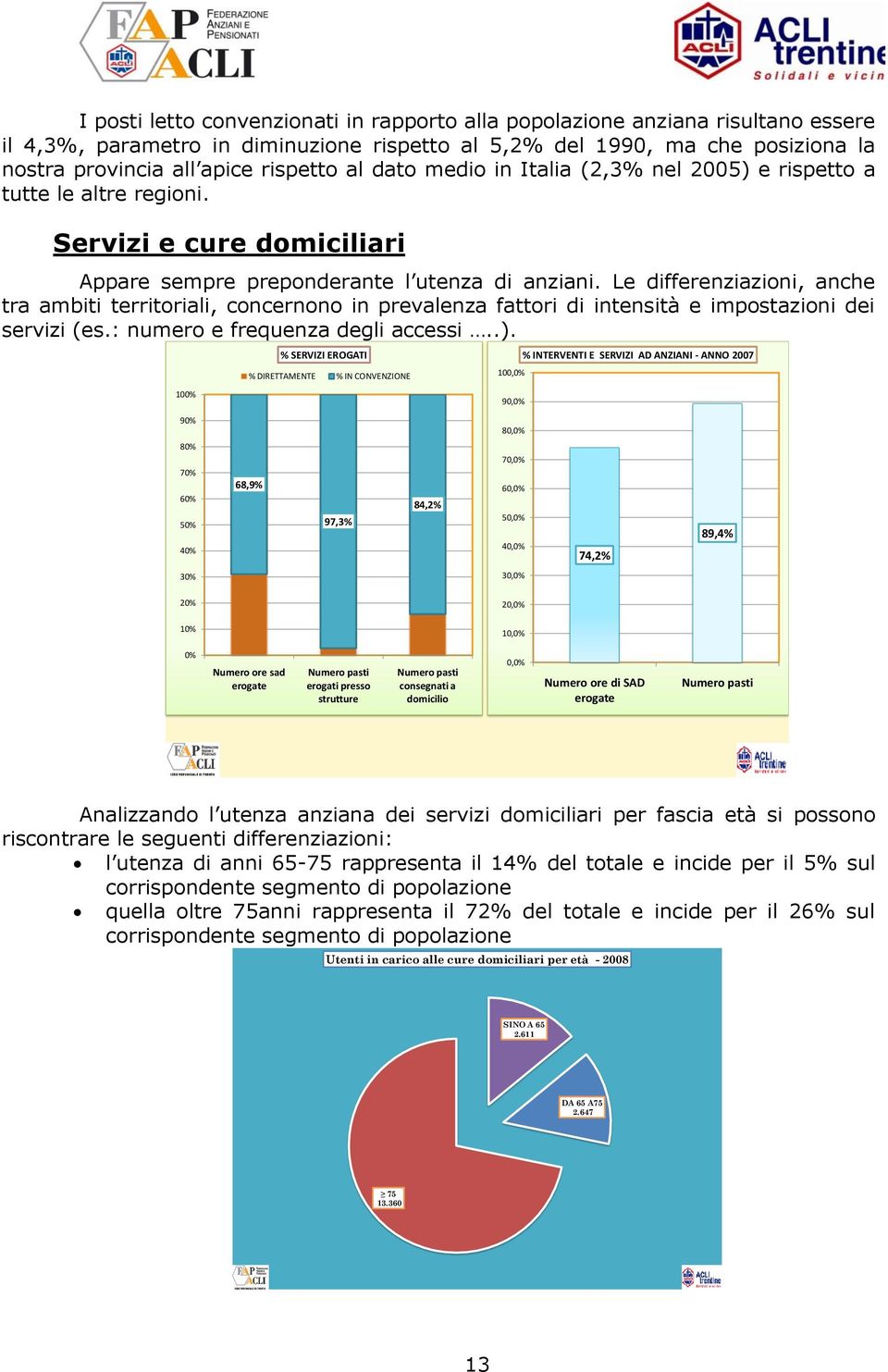 Le differenziazioni, anche tra ambiti territoriali, concernono in prevalenza fattori di intensità e impostazioni dei servizi (es.: numero e frequenza degli accessi..).