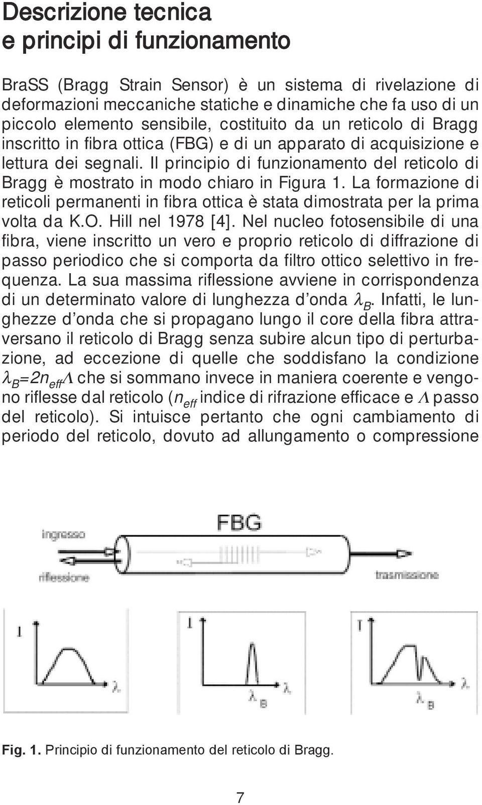 Il principio di funzionamento del reticolo di Bragg è mostrato in modo chiaro in Figura 1. La formazione di reticoli permanenti in fibra ottica è stata dimostrata per la prima volta da K.O.