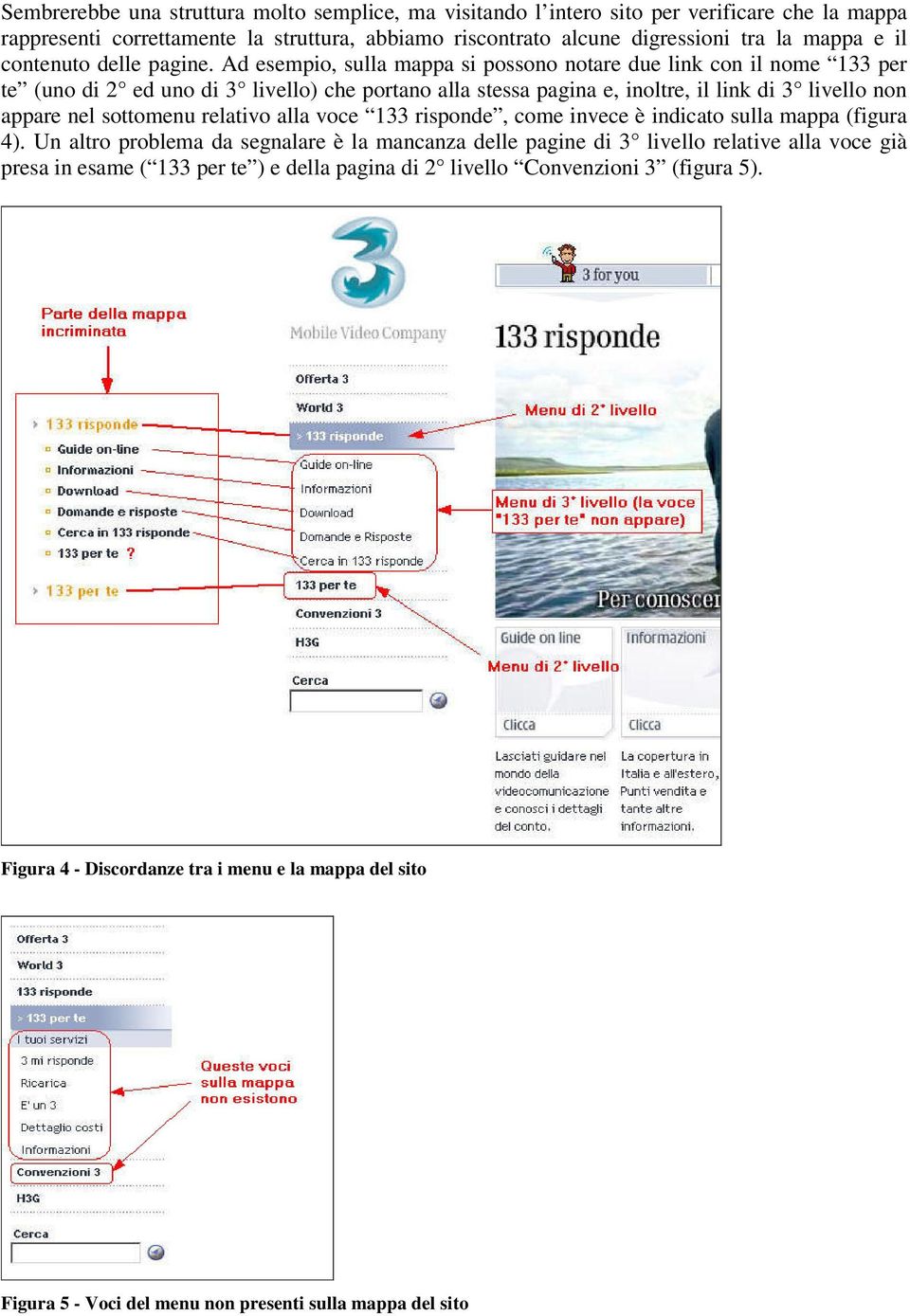 Ad esempio, sulla mappa si possono notare due link con il nome 133 per te (uno di 2 ed uno di 3 livello) che portano alla stessa pagina e, inoltre, il link di 3 livello non appare nel sottomenu