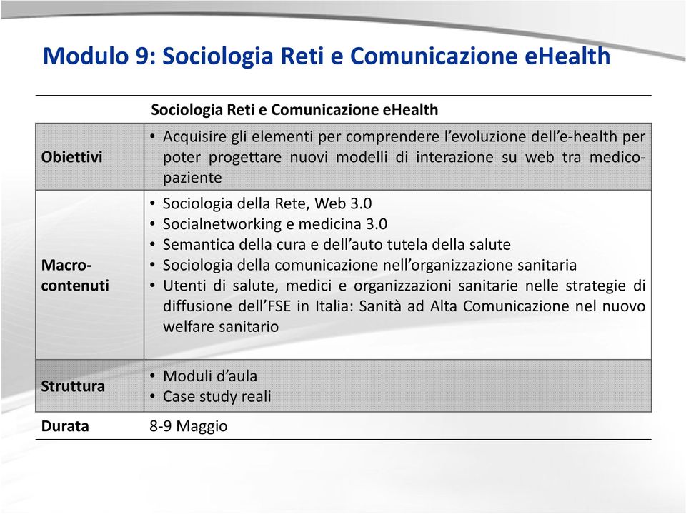 0 Semantica della cura e dell auto tutela della salute Sociologia della comunicazione nell organizzazione sanitaria Utenti di salute, medici e organizzazioni