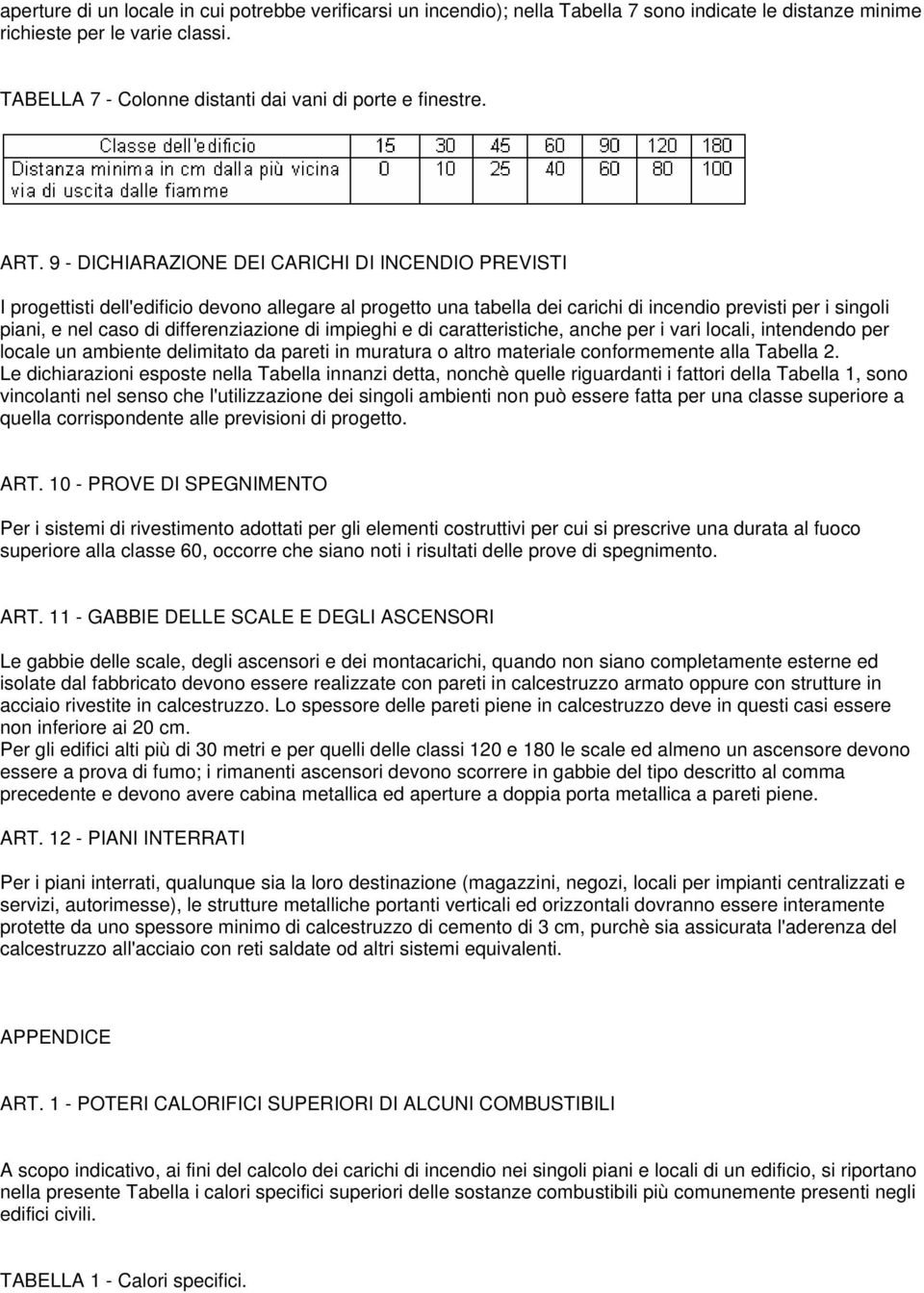 9 - DICHIARAZIONE DEI CARICHI DI INCENDIO PREVISTI I progettisti dell'edificio devono allegare al progetto una tabella dei carichi di incendio previsti per i singoli piani, e nel caso di