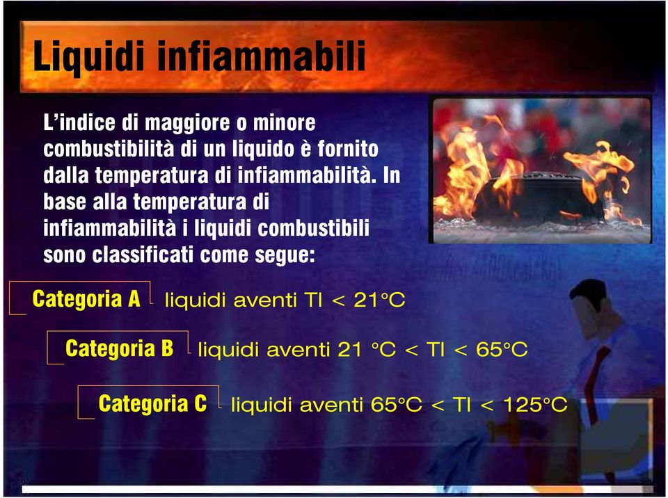 In base alla temperatura di infiammabilità i liquidi combustibili sono classificati